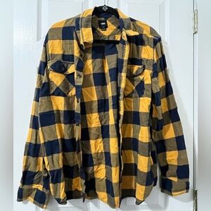 Vans Men's Bold Yellow and Navy Checkered Shirt Jacket